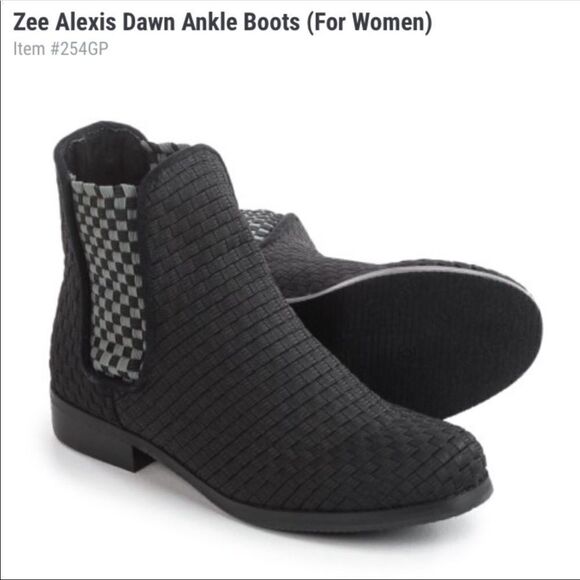 Zee Alexis 9 Dawn Black Gray Pleated Checkered Inset Design Ankle Booties - Picture 1 of 13